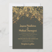 Invitation Olive Green Gold Parties scintillant String Mariag (Devant)