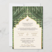 Invitation Olive Green Gold Quatrefoil QR Code Sikh Mariage (Devant)