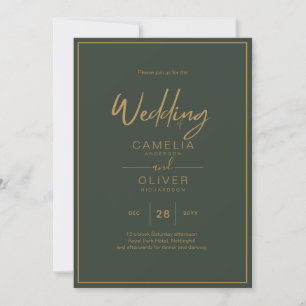 Invitation Olive Green Gold Texte Script Élégant Moderne Invi