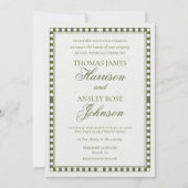 Invitation Olive Green Harlequin Checkered Wedding (Devant)