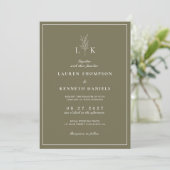 Invitation Olive Green Leaf Monogramme QR Code Mariage (Debout devant)