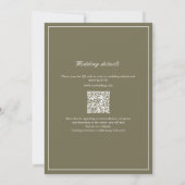 Invitation Olive Green Leaf Monogramme QR Code Mariage (Dos)