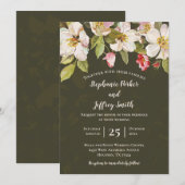 Invitation Olive Green + Magnolia Rose Mariage Floral Inviter (Devant / Derrière)