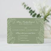 Invitation Olive Green Mariage Botanique Vintage Réponse RSVP (Debout devant)