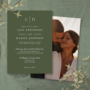 Invitation Olive Green Minimaliste Monogramme Mariage photo
