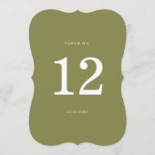 Invitation Olive Green Modern Die-Cut Table Number (Devant)