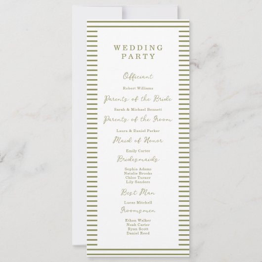 Invitation Olive Green Modern Wedding Program Card (Dos)
