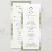 Invitation Olive Green Modern Wedding Program Card (Devant / Derrière)