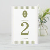 Invitation Olive Green Modern Wedding Table Number (Debout devant)