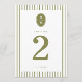 Invitation Olive Green Modern Wedding Table Number (Devant)