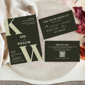 Invitation Olive Green Moderne Monogramme Mariage