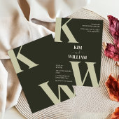 Invitation Olive Green Moderne Monogramme Mariage