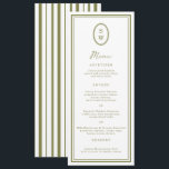 Invitation Olive Green Monogram Long Wedding Menu Card<br><div class="desc">Trending olive green monogram wedding menu for a modern elegant wedding reception. This refined long menu design reflects quiet luxury and modern botanical aesthetics, perfect for the sophisticated contemporary bride planning a vineyard, garden, or coastal celebration. Style with olive linens, gold flatware, and minimalist place settings for a chic editorial...</div>
