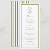 Invitation Olive Green Monogram Long Wedding Menu Card (Devant / Derrière)