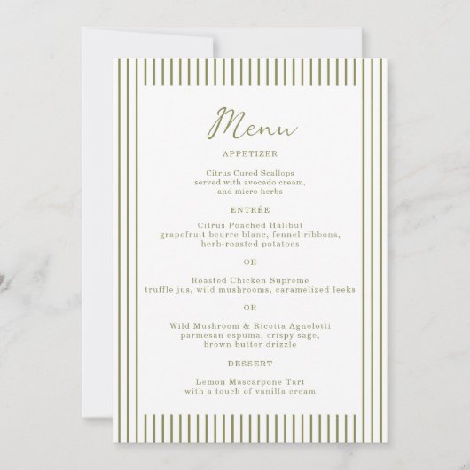 Invitation Olive Green Monogram Wedding Menu Card (Devant)