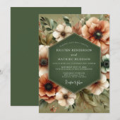 Invitation Olive Green Rustic Bloom Wedding (Devant / Derrière)