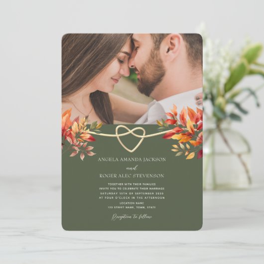 Invitation Olive Green Rustic Fall Mariage photo (Debout devant)