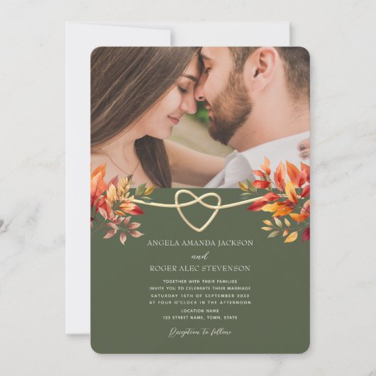 Invitation Olive Green Rustic Fall Mariage photo (Devant)