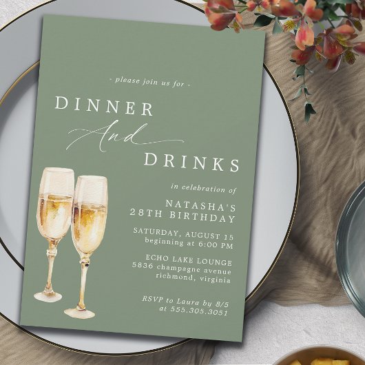 Invitation Olive Green Sage | Fancy Champagne Anniversaire Dî