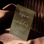 Invitation Olive green script minimaliste fiançailles<br><div class="desc">Simple écriture minimaliste invitation à la fête de fiançailles en vert olive foncé et vert sauge pour mariage d'été des bois. Veuillez me contacter si vous avez besoin d'autres articles.</div>