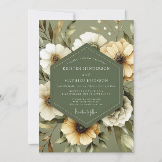 Invitation Olive Green Serene Bloom Wedding (Devant)