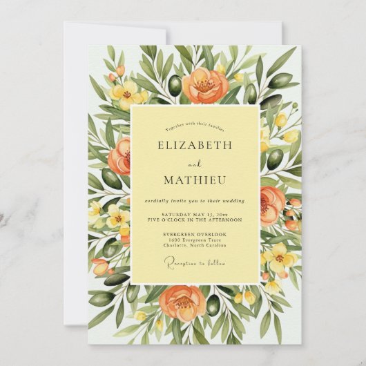 Invitation Olive Green Verdant Tuscan Wedding (Devant)