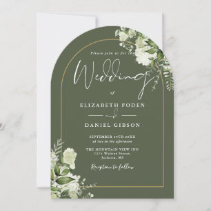 Invitation Olive Green Vert verdure Or Arc Monogramme Mariage
