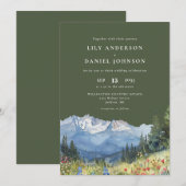 Invitation Olive Green Watercolor Mountain Wildflower Wedding (Devant / Derrière)
