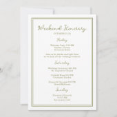 Invitation Olive Green Wedding Weekend Itinerary Card (Devant)