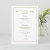 Invitation Olive Green Wedding Weekend Itinerary Card (Debout devant)