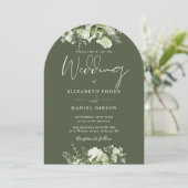 Invitation Olive Greenery Floral Monogramme Arc Mariage (Debout devant)