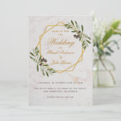 Invitation Olive Greenery Gold Botanical Mariage géométrique (Debout devant)