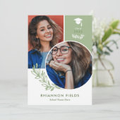 Invitation Olive Greenery Overlapping Photos Diplômé (Debout devant)