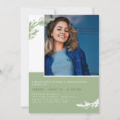 Invitation Olive Greenery Overlapping Photos Diplômé (Dos)