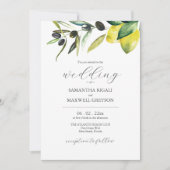Invitation Olive Lemon Mariage Elégante aquarelle Botanique (Devant)