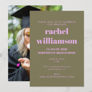 Invitation Olive Lilac Classe de 2024 Photo Graduation Party