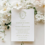 Invitation Olive Line Art Floral Monogram Crest Wedding<br><div class="desc">Introduce your wedding celebration with our Olive Green Floral Line Art Wedding Stationery, a perfect blend of timeless elegance and luxurious sophistication. This exquisite design is crafted for couples who appreciate the delicate beauty of intricate floral artistry and the charm of traditional formal weddings. At the heart of the collection...</div>