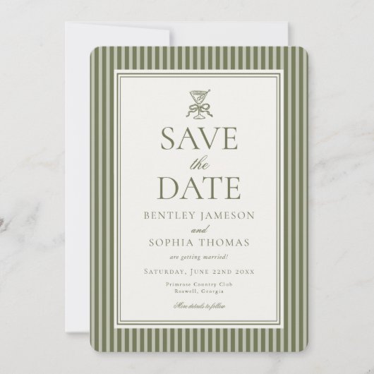 Invitation Olive Martini Tini Bit Closer Stripe Save the Date (Devant)