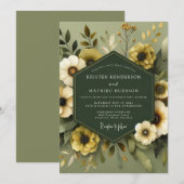 Invitation Olive Muted Flora Wedding (Devant / Derrière)