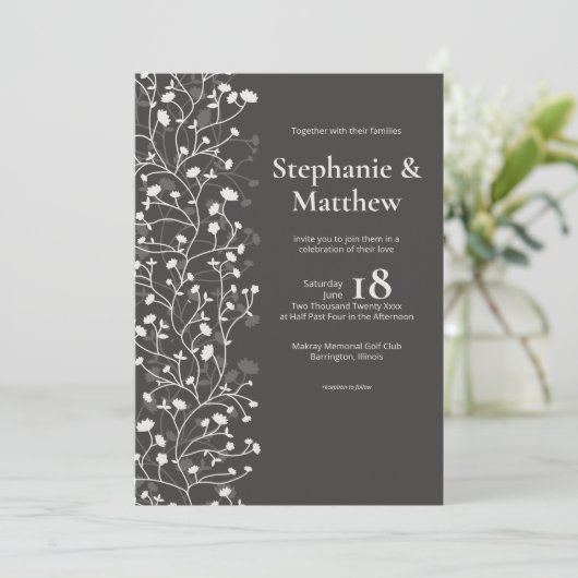 Invitation Olive noir ・ Vin en fleurs Mariage photo (Debout devant)