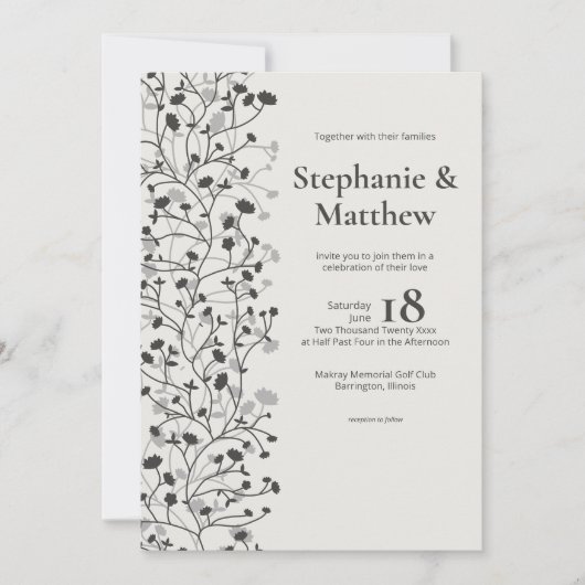 Invitation Olive noir ・ Vin en fleurs Mariage photo (Devant)