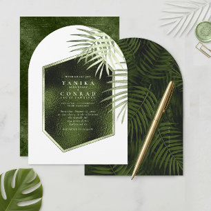 Invitation Olive Oasis Motif Feuille de Palmier Feuille Métal