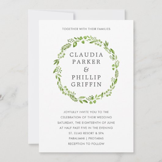 Invitation Olive Rustique Verdure Mariage élégant (Devant)