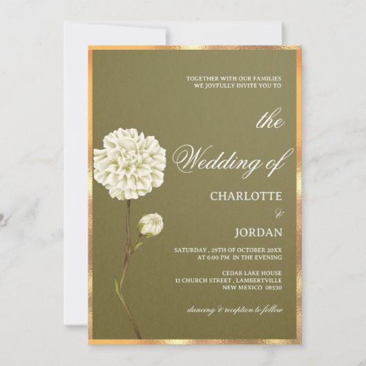 Invitation Olive rustique vert et Mariage floral blanc (Devant)