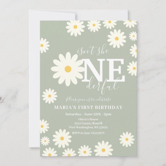 Invitation Olive Sage n'est-elle pas Onederful Daisy annivers (Devant)