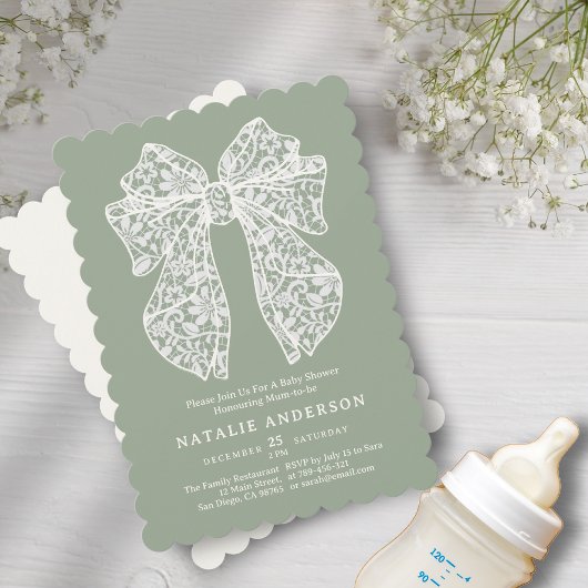 Invitation Olive Sage Vert dentelle florale Baby shower Coque