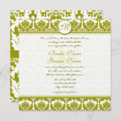 Invitation Olive Sage Vert Floral Damask Monogramme (Devant / Derrière)
