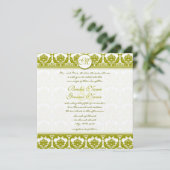 Invitation Olive Sage Vert Floral Damask Monogramme (Debout devant)
