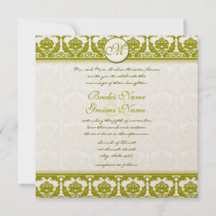 Invitation Olive Sage Vert Floral Damask Monogramme