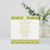 Invitation Olive Sage Vert Floral Damask Monogramme (Debout devant)